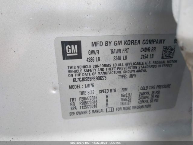 KL7CJKSB5FB208275 Chevrolet Trax 1ls