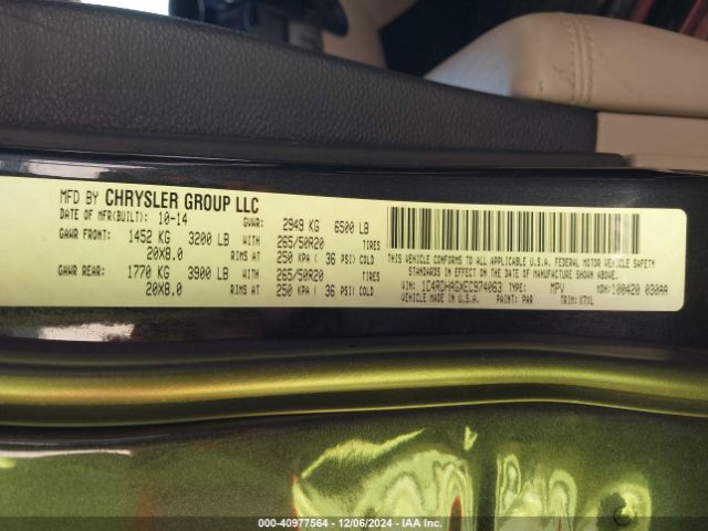1C4RDHAGXEC974063 Dodge Durango Sxt