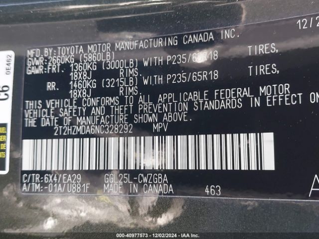 2T2HZMDA6NC328292 Lexus RX 350