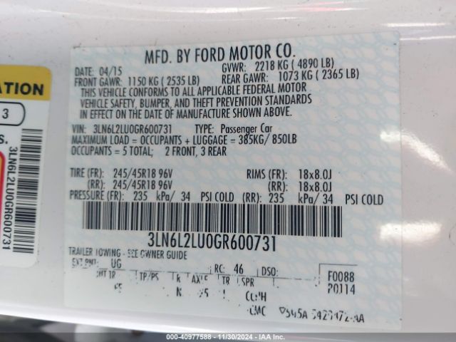 3LN6L2LU0GR600731 Lincoln MKZ HYBRID