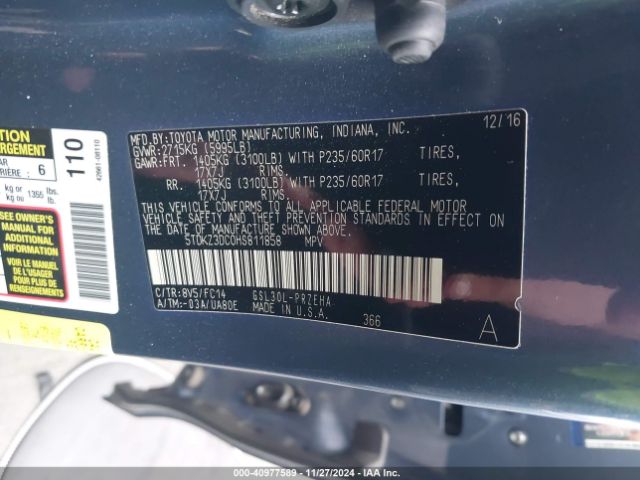 5TDKZ3DC0HS811858 Toyota Sienna Le 8 Passenger