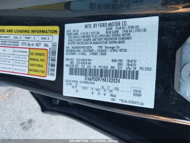 Ford Fusion Titanium 2017 3FA6P0D97HR102024 Image 9