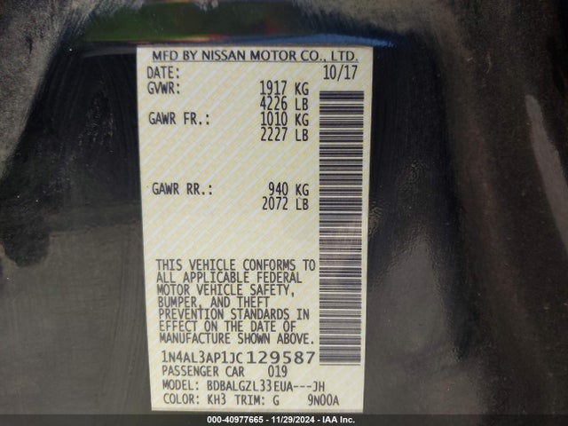 Nissan Altima 2.5 S 2018 1N4AL3AP1JC129587 Image 9