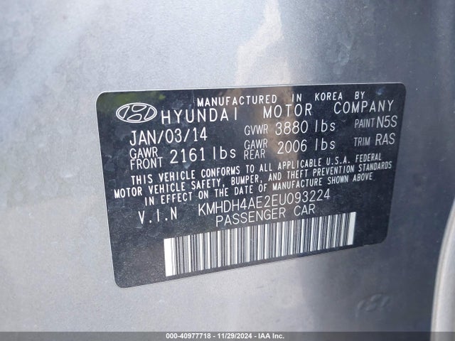 Hyundai Elantra Se (ulsan Plant) 2014 KMHDH4AE2EU093224 Image 9