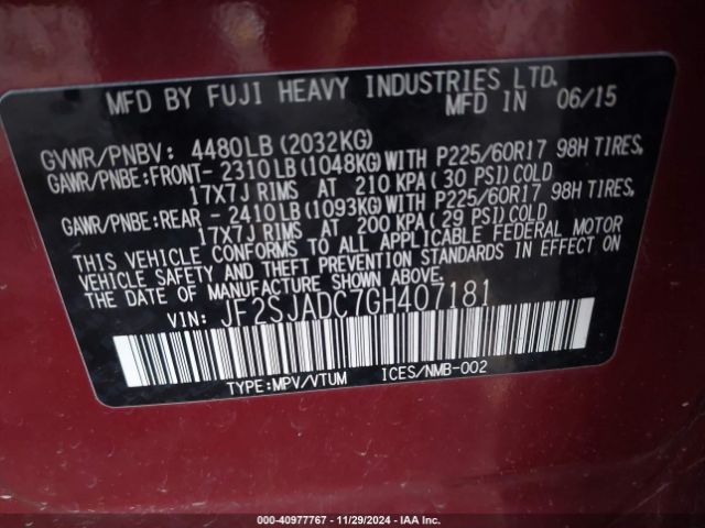 JF2SJADC7GH407181 Subaru Forester 2.5i Premium