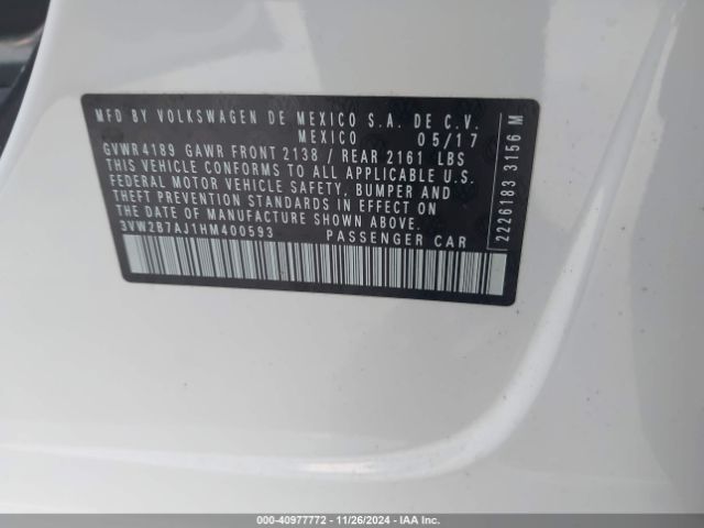 3VW2B7AJ1HM400593 Volkswagen Jetta 1.4t S