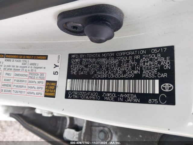 JTDKBRFU3H3044599 Toyota Prius Two