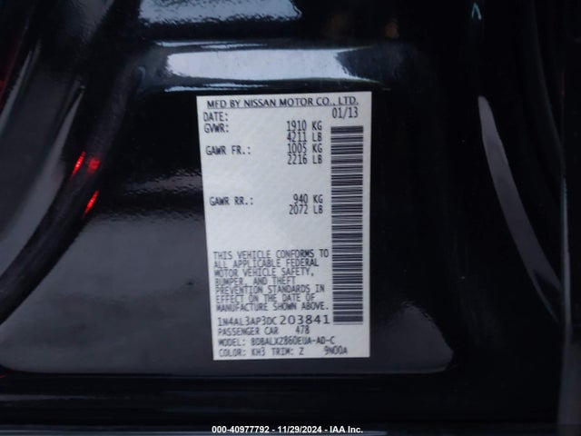 Продаж на аукціоні авто 2013 Nissan Altima 2.5 Sl, vin: 1N4AL3AP3DC203841, номер лоту: 40977792