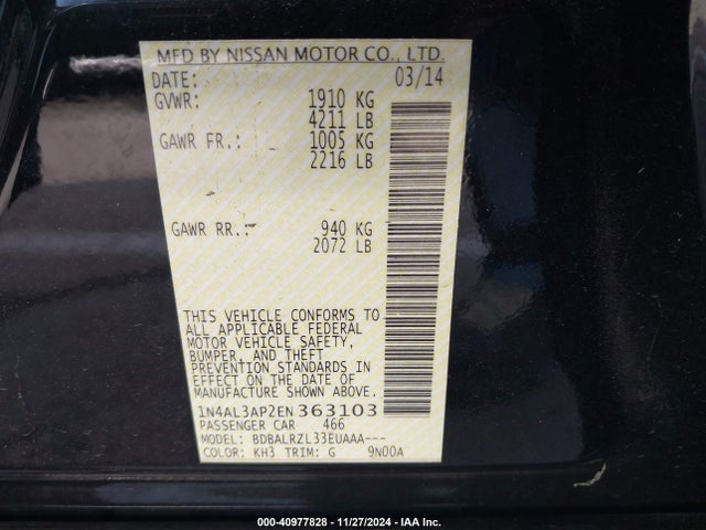 Nissan Altima 2.5 S 2014 1N4AL3AP2EN363103 Image 9