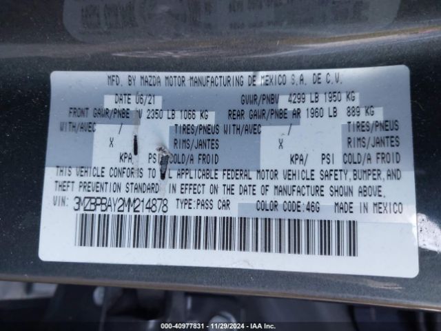 3MZBPBAY2MM214878 Mazda Mazda3 2.5 Turbo