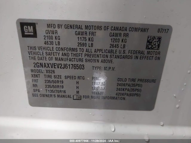 2GNAXVEV2J6176503 Chevrolet Equinox Premier
