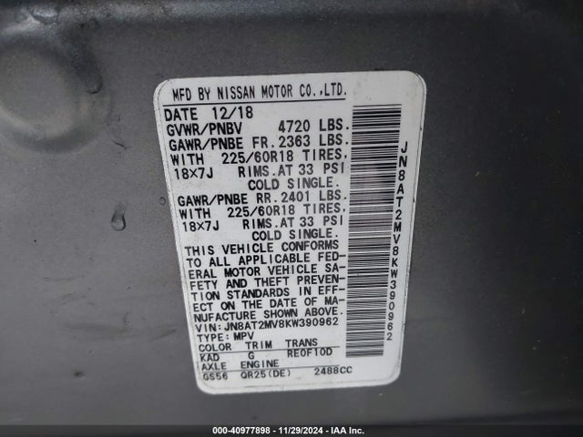 Nissan ROGUE SV 2019 JN8AT2MV8KW390962 Image 9