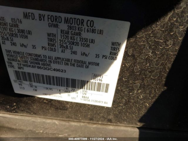 1FM5K8F86GGC49623 Ford Explorer Limited