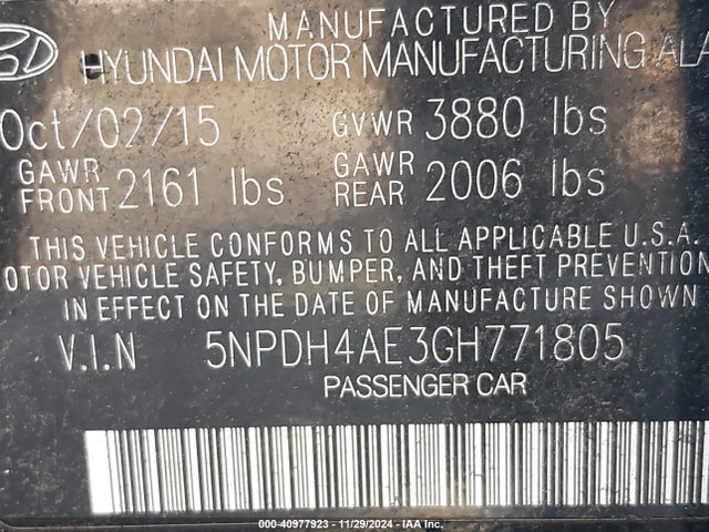 Hyundai ELANTRA SE 2016 5NPDH4AE3GH771805 Image 9