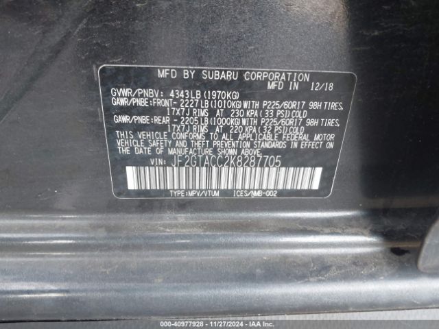 JF2GTACC2K8287705 Subaru Crosstrek 2.0i Premium