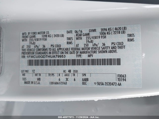 Ford ESCAPE SE 2017 1FMCU0GD7HUA79953 Image 9