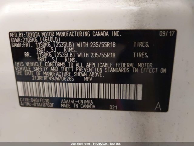 2T3RFREV9JW706265 Toyota Rav4 Adventure/xle