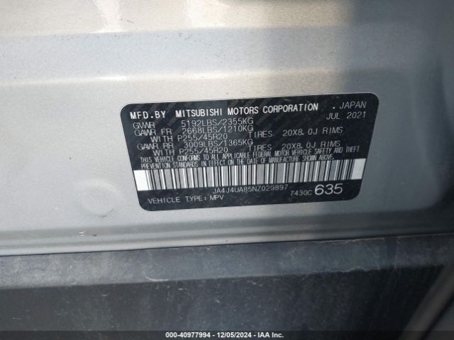 JA4J4UA85NZ029897 Mitsubishi Outlander Black Edition /se 2.5 /se Launch Edition
