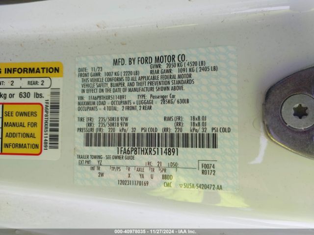 1FA6P8THXR5114891 Ford Mustang Ecoboost