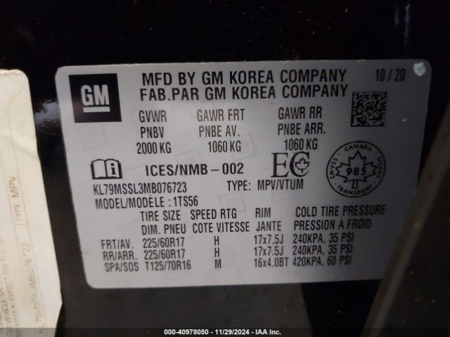 Chevrolet Trailblazer Awd Activ 2021 KL79MSSL3MB076723 Image 9