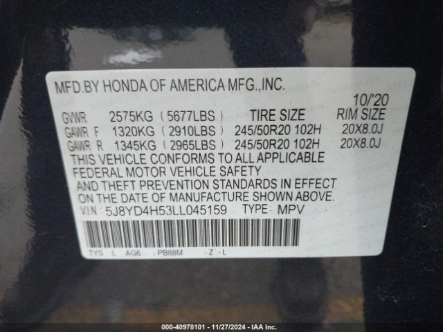 5J8YD4H53LL045159 Acura Mdx Technology Package