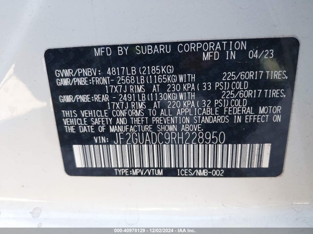 JF2GUADC9RH228950 Subaru Crosstrek Premium