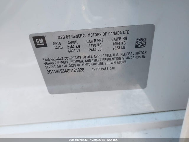 Chevrolet IMPALA 2LZ 2016 2G1145S34G9121328 Image 9