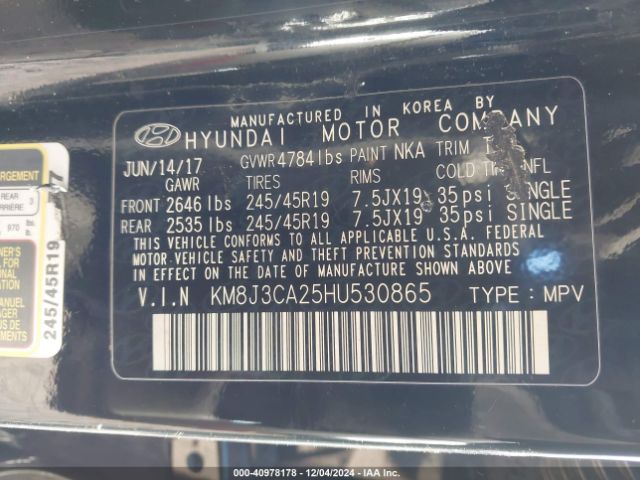 KM8J3CA25HU530865 Hyundai Tucson Sport