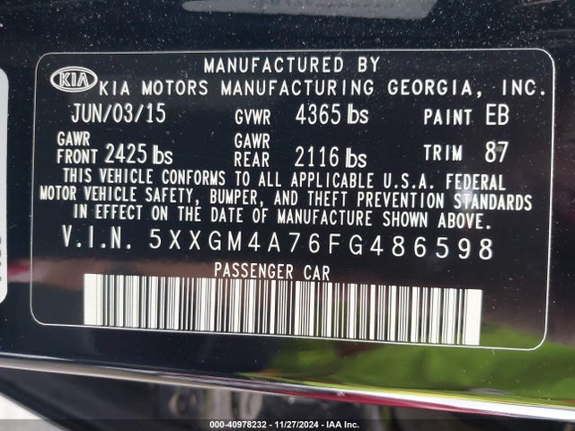 KIA Optima Lx 2015 5XXGM4A76FG486598 Image 9