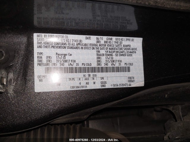 Ford FOCUS SE 2015 1FADP3K24FL334459 Image 9
