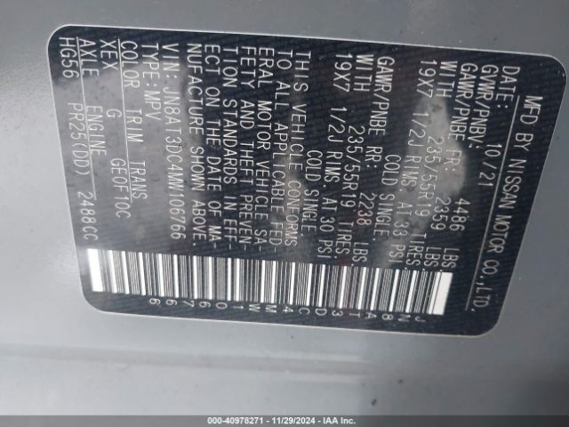 JN8AT3DC4MW106766 Nissan Rogue Platinum Fwd