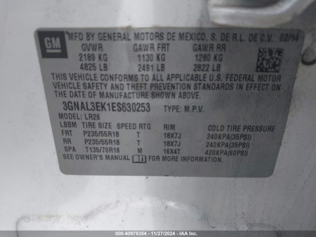3GNAL3EK1ES630253 Chevrolet Captiva Sport Lt