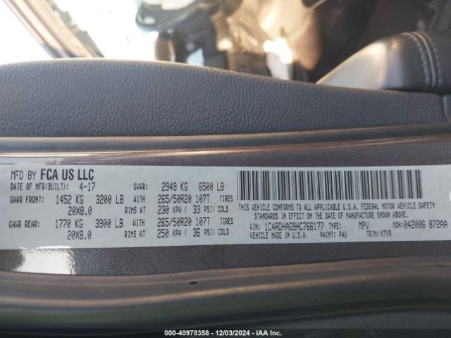 1C4RDHAG9HC766177 Dodge Durango Sxt Rwd