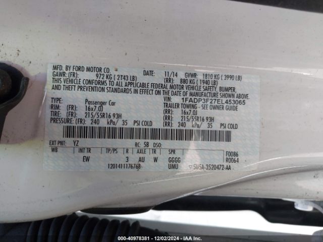 1FADP3F27EL453065 Ford FOCUS SE