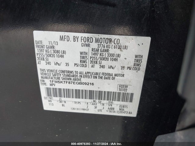 Ford Explorer Limited 2014 1FM5K7F87EGB09216 Image 9