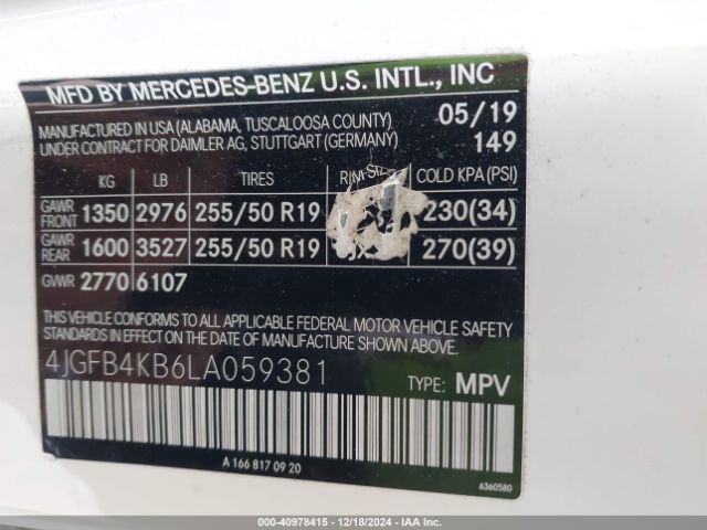 4JGFB4KB6LA059381 Mercedes-Benz Gle 350 4matic