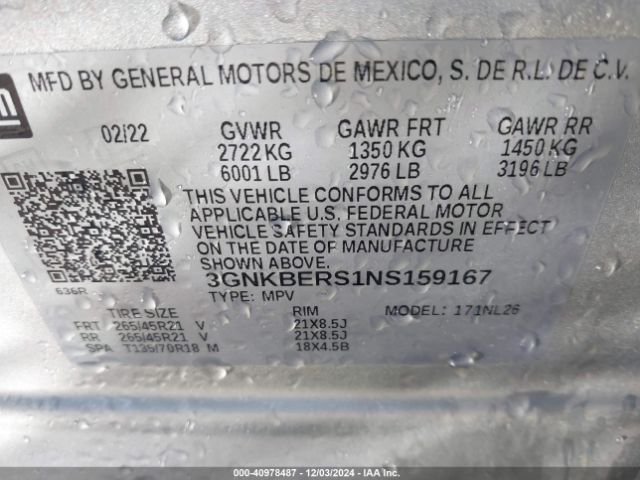 3GNKBERS1NS159167 Chevrolet Blazer Fwd Rs