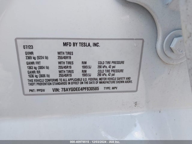 2023 TESLA MODEL Y 7SAYGDEE4PF830585 Photo 8