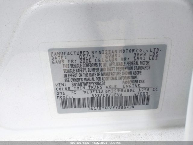 3N1AB7AP2FY285434 Nissan Sentra Fe+ S/s/sl/sr/sv
