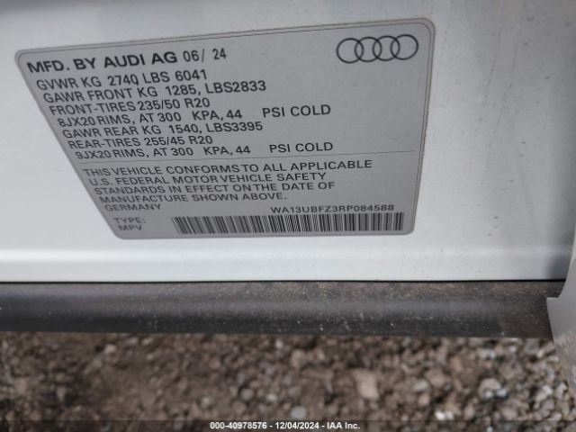 2024 AUDI Q4 SPORTBACK E-TRON WA13UBFZ3RP084588 Photo 8