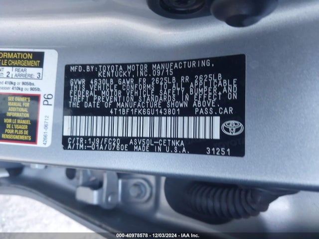 Toyota CAMRY LE 2016 4T1BF1FK6GU143801 Image 9