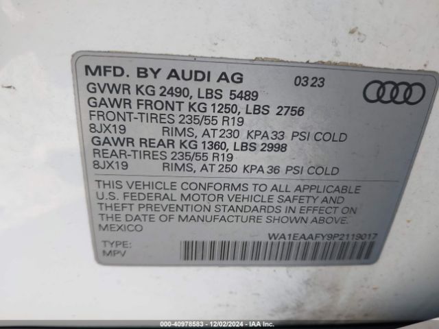 WA1EAAFY9P2119017 Audi Q5 Premium Plus 45 Tfsi S Line Quattro