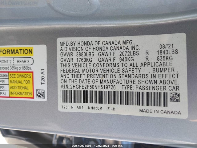 Honda Civic Sport 2022 2HGFE2F50NH519726 Image 9