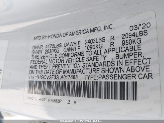 1HGCV2F32LA017488 Honda Accord Sport 2.0t