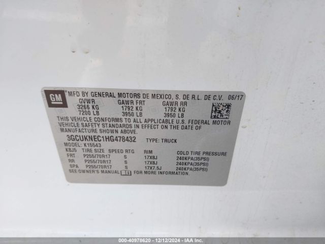 3GCUKNEC1HG478432 Chevrolet Silverado 1500 Wt