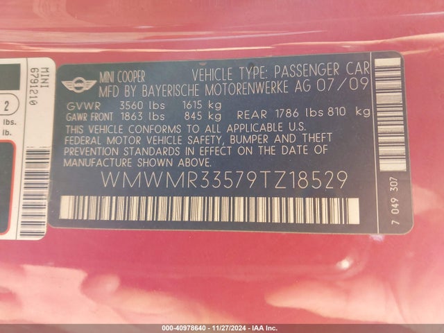 2009 MINI COOPER WMWMR33579TZ18529 Photo 8