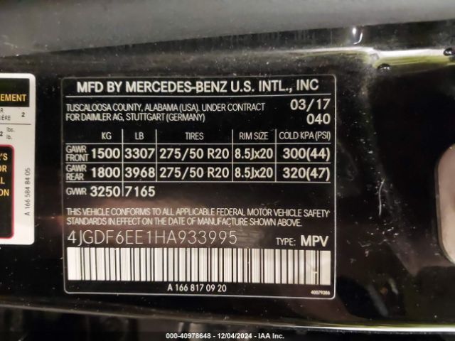 4JGDF6EE1HA933995 Mercedes-Benz Gls 450 4matic