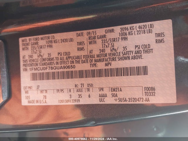 Ford ESCAPE S 2016 1FMCU0F78GUA90650 Image 9