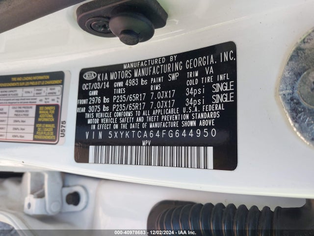 KIA SORENTO LX 2015 5XYKTCA64FG644950 Image 9
