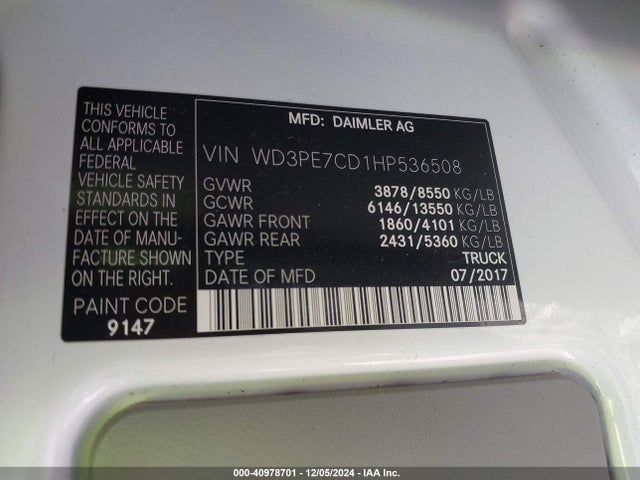WD3PE7CD1HP536508 Mercedes-Benz Sprinter 2500 Standard Roof V6